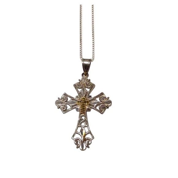 Sterling Silver Filigree Cross Pendant Necklace - Picture 1 of 3